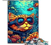 Puzzles for Adults 1000 Pieces Undersea Diver Cat, Suitable for Ages 14 And Up Home Educational Games DIY Toys Artwork Gift (Size 26x38cm)