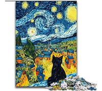 Puzzles for Adults 1000 Pieces Van Gogh Night Sky Cat, Help The Brain Exercise Addictive Toys to Cultivate Patience Enhance Memory (Size 50x75cm)