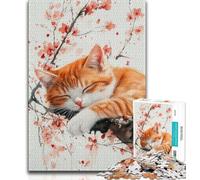 Puzzles for Adults 1000 Pieces Watercolor Cat And Cherry Blossoms,Help The Brain Exercise Addictive Toys to Cultivate Patience Perfect Decoration (38x26cm)