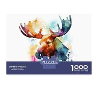 Puzzles for Adults 1000 Pieces Watercolor Moose Painting Puzzles for Adults Brain Teaser Game Home Decoration Fun Activities at Home 70x50cm/1000pcs