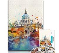 Puzzles for Adults 1000 Pieces Watercolour City of Rome 1000 Piece Jigsaw,Staycation Kill Time with Matching Poster And Trivia Sheet 75x50cm