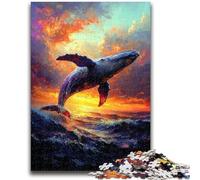 Puzzles for Adults 1000 Pieces Whales Jumping at Sunset for Age 14+ Educational Games For Adults And Teenagers Artwork Gift 50x75cm