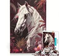 Puzzles for Adults 1000 Pieces White Arabian Horse Brain Teaser Game Difficult Hard Deal As Gifts for The Whole Family 38x26cm