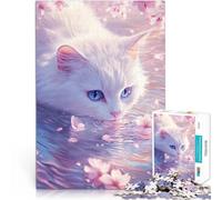 puzzles for adults 1000 pieces White Cat And Cherry Blossoms Made of cardboard Suitable for people aged 14 and above Educational toys Christmas game Gifts 。size：26x38cm/10.24x14.96inch
