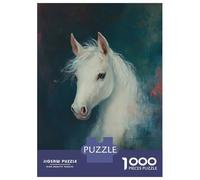 Puzzles for Adults 1000 Pieces White Horse Portrait Jigsaws for Adults Brain Teaser Game Analysis And Logic Unique Birthday And Xmas Gifts 38x26cm/1000pcs