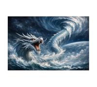 Puzzles for Adults 1000 Pieces White Sea Dragon Emerging from Ocean Waves under Cosmic Sky Planet Wooden Jigsaw Puzzles Challenging Fun Family Game Gifts Toy for Kids Seniors Party Boys Girls