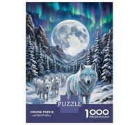 Puzzles for Adults 1000 Pieces White Wolves Under Aurora Borealis Jigsaw for Adults Brain Teaser Game Wall Decoration Christmas Birthday Gifts 70x50cm/1000pcs
