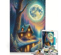 Puzzles for Adults 1000 Pieces Winter Cabin Under A Full Moon Brain Teaser Game Difficult Hard Deal As Gifts for The Whole Family 38x52cm