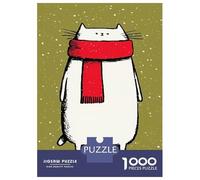 Puzzles for Adults 1000 Pieces Winter Cat with Red Scarf Adult Jigsaw Puzzle Fun Games But Fun And Humorous Christmas Birthday Gifts 70x50cm/1000pcs