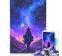 Puzzles for Adults 1000 Pieces Wizard Walking Under A Star-Filled Sky with Glowing Staff Brain Teaser Game Difficult Hard Deal As Gifts for The Whole Family 50x75cm