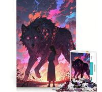 Puzzles for Adults 1000 Pieces Wolf And Girl in Sunset Brain Teaser Game Difficult Hard Deal As Gifts for The Whole Family 38x52cm