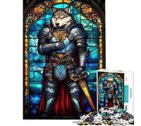 Puzzles for Adults 1000 Pieces Wolf Knight Stained Glass Jigsaw for Adults Hands-on Game Perfect Decoration Unique Birthday And Xmas Gifts (Size 38x26cm)