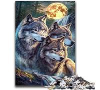 Puzzles for Adults 1000 Pieces Wolf Under The Moon for Age 14+ Quiz Game Fun at Home Activities, Birthday Present,Travel Gifts 26x38cm