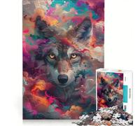 Puzzles for Adults 1000 Pieces Wolf with Big Eyes And Colourful Clouds Brain Teaser Game Difficult Hard Deal As Gifts for The Whole Family 50x75cm