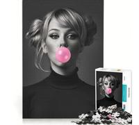 Puzzles for Adults 1000 Pieces Woman And Pink Bubble Gum Brain Teaser Game Difficult Hard Deal As Gifts for The Whole Family 38x26cm