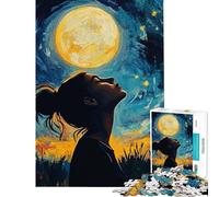 Puzzles for Adults 1000 Pieces Woman Gazing at The Moon Teenager Puzzles Brain Teaser Game Precision Cutting Fun at Home Activities, (Size 75x50cm)