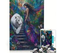Puzzles for Adults 1000 Pieces Woman with Her White Tiger Brain Teaser Game Difficult Hard Deal As Gifts for The Whole Family 38x52cm
