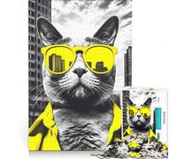 Puzzles for Adults 1000 Pieces Yellow Vibes Cool Cat Hands-on Game Parent-child Interaction Unique Gifts for Birthday And Christmas 50x75cm