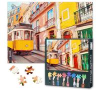 Puzzles for Adults 1000 Pieces, Yellow Vintage Tram Jigsaw Puzzles, Lisbon Portugal Adult Puzzle for Adults, Educational Fun Games or Toys for Elders Friends 20X27 INCH