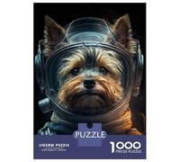 Puzzles for Adults 1000 Pieces Yorkie Dog Astronaut Jigsaws for Adults Brain Teaser Game Pattern Assembly Challenging Game Gifts 38x26cm/1000pcs