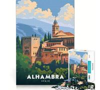 Puzzles for Adults 1000 Puzzles Alhambra Palace Spain Exact Cut Art Focus Fun Game Relax Time Game Christmas Wall Decor (38x26cm)