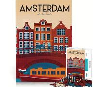 Puzzles for Adults 1000 Puzzles Amsterdam City Travel Exact Cut Art Focus Fun Game Relax Time Game Christmas Wall Decor (50x75cm)