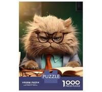 Puzzles for Adults 1000 Puzzles Angry Teacher Cat Glasses Puzzle for Adults Relax Games Analysis And Logic Deal As Gifts for The Whole Family 38x26cm/1000pcs