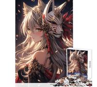 Puzzles for Adults 1000 Puzzles Anime Samurai Girl with Kitsune Mask Home Decoration Toys Gifts Ideas Hands-on Game Artists Collection, Fine Art size 50x75cm