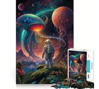 Puzzles for Adults 1000 Puzzles Astronaut Alien Encounter Exact Cut Art Focus Fun Game Relax Time Game Christmas Wall Decor (38x26cm)