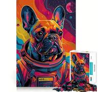 Puzzles for Adults 1000 Puzzles Astronaut French Bulldog Clean Edge Game Logic Puzzle Play Slow Play Fun Xmas Scene Art (38x52cm)