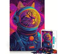 Puzzles for Adults 1000 Puzzles Astronaut Space Cat Animal Clean Edge Game Logic Puzzle Play Slow Play Fun Xmas Scene Art (50x75cm)