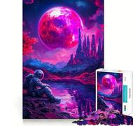 Puzzles for Adults 1000 Puzzles Astronaut Under Pink Moon Clean Edge Game Logic Puzzle Play Slow Play Fun Xmas Scene Art (38x26cm)