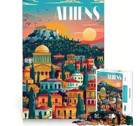 Puzzles for Adults 1000 Puzzles Athens Sunset Exact Cut Art Focus Fun Game Relax Time Game Christmas Wall Decor (38x52cm)