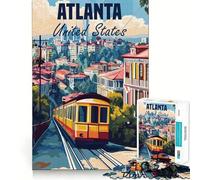Puzzles for Adults 1000 Puzzles Atlanta Cityscape Poster Clean Edge Game Logic Puzzle Play Slow Play Fun Xmas Scene Art (38x26cm)
