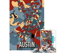 Puzzles for Adults 1000 Puzzles Austin Earthtone City Map Relax Games Brain Intelligence Challenge Addictive Toys Funny Gifts Difficult Challenge (size 38x26cm)