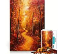 Puzzles for Adults 1000 Puzzles Autumn Forest Path Painting Exact Cut Art Focus Fun Game Relax Time Game Christmas Wall Decor (38x26cm)