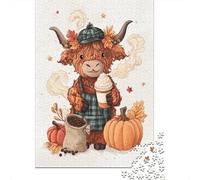 Puzzles for Adults 1000 Puzzles Autumn Pumpkin Spice Latte Cow Jigsaw for Adults Hands-on Game For Family Fun Unique Birthday And Gifts 70x50cm/1000pcs