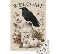 Puzzles for Adults 1000 Puzzles Autumn Welcome Sign with Raven Jigsaws for Adults Toy Wall Decor Stress Reliever Unique Birthday And Gifts 38x26cm/1000pcs