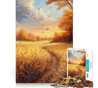 Puzzles for Adults 1000 Puzzles Autumn Wheat Field Path Exact Cut Art Focus Fun Game Relax Time Game Christmas Wall Decor (50x75cm)