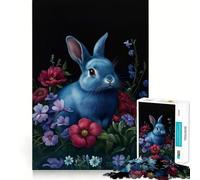 Puzzles for Adults 1000 Puzzles Baroque Blue Rabbit in Floral Garden Precise Cut Art Creative Game Toy Relax Play Time Xmas Scene Art (50x75cm)