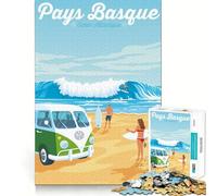 Puzzles for Adults 1000 Puzzles Basque Country Surf Van Precise Cut Art Creative Game Toy Relax Play Time Xmas Scene Art (38x26cm)