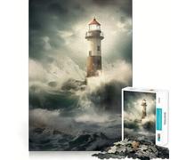 Puzzles for Adults 1000 Puzzles Beacon in The Tempest Precise Cut Art Creative Game Toy Relax Play Time Xmas Scene Art (38x26cm)