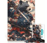 Puzzles for Adults 1000 Puzzles Bear Samurai Cherry Blossom Precise Cut Art Creative Game Toy Relax Play Time Xmas Scene Art (50x75cm)