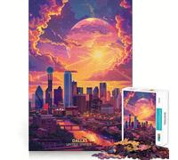 Puzzles for Adults 1000 Puzzles Beautiful Sunset in Dallas Precise Cut Art Creative Game Toy Relax Play Time Xmas Scene Art (50x75cm)