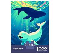 Puzzles for Adults 1000 Puzzles Beluga & Whale, An Ocean Light Dance Puzzles for Adults Relax Games Staycation Kill Time for Birthday, Chrismas 38x26cm/1000pcs