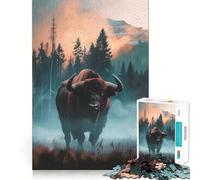 Puzzles for Adults 1000 Puzzles Bison in Misty Forest Precise Cut Art Creative Game Toy Relax Play Time Xmas Scene Art (50x75cm)