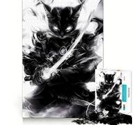 Puzzles for Adults 1000 Puzzles Black Abyssinian Cat Samurai Animal Precise Cut Art Creative Game Toy Relax Play Time Xmas Scene Art (50x75cm)