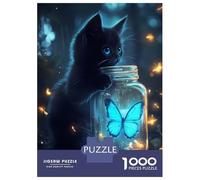 Puzzles for Adults 1000 Puzzles Black Cat And Butterfly Jigsaws for Adults Toy Wall Decor Stress Reliever Unique Birthday And Gifts 52x38cm/1000pcs
