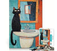Puzzles for Adults 1000 Puzzles Black Cat by The Sink Precise Cut Art Creative Game Toy Relax Play Time Xmas Scene Art (50x75cm)