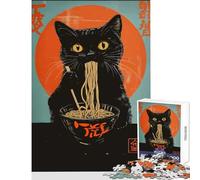 Puzzles for Adults 1000 Puzzles Black Cat Eating Ramen Poster Adult Jigsaw Puzzles Improve Memory Help The Brain Exercise for Is Ideal As A Gifts (38x26cm)
